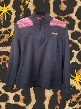 VINEYARD VINES | Quarter-Zip Pullover in Navy with Pink Accents | Women’s Size M